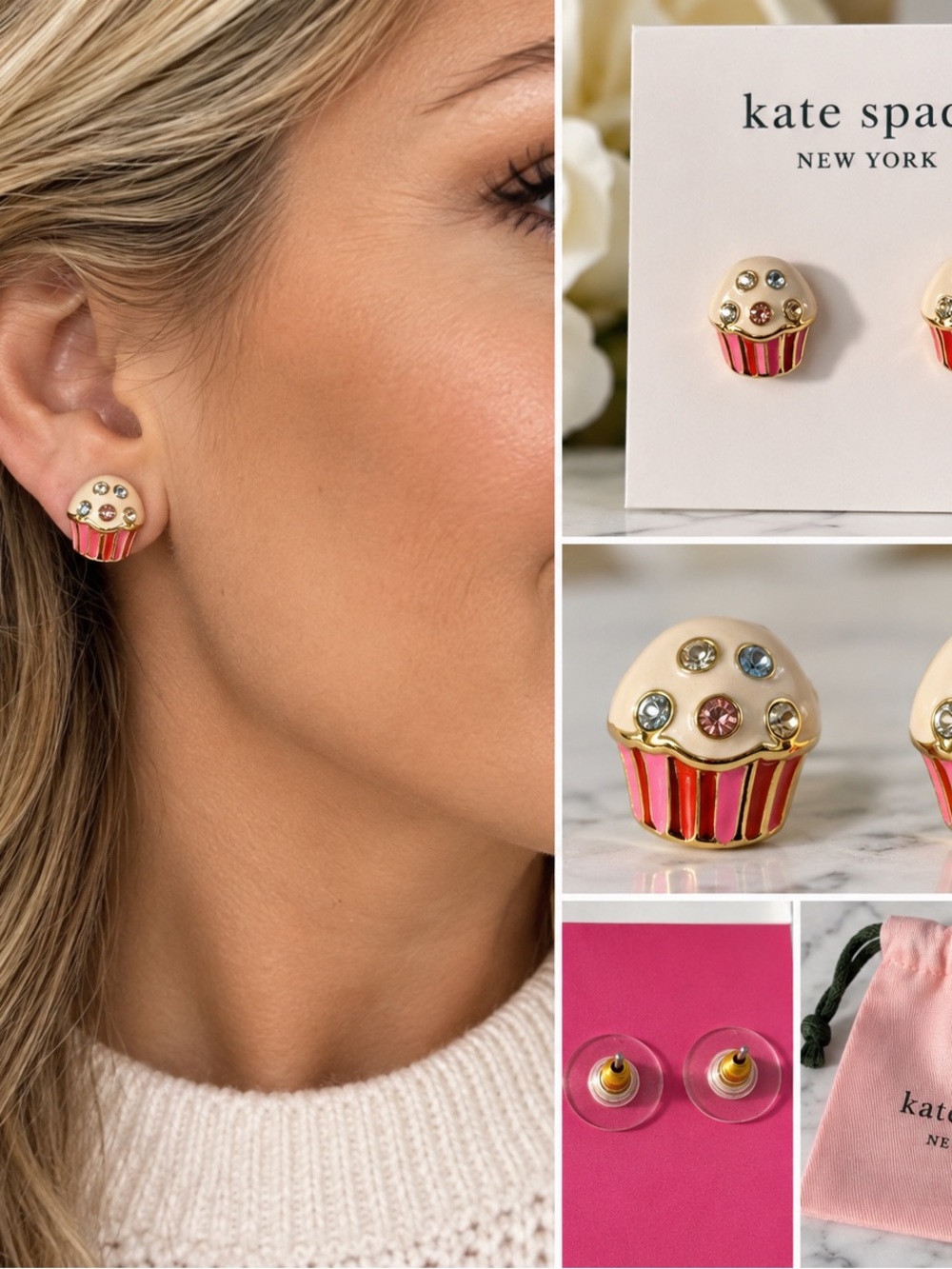 kate spade Multicolor Cupcake Enamel Stud Earrings NWT